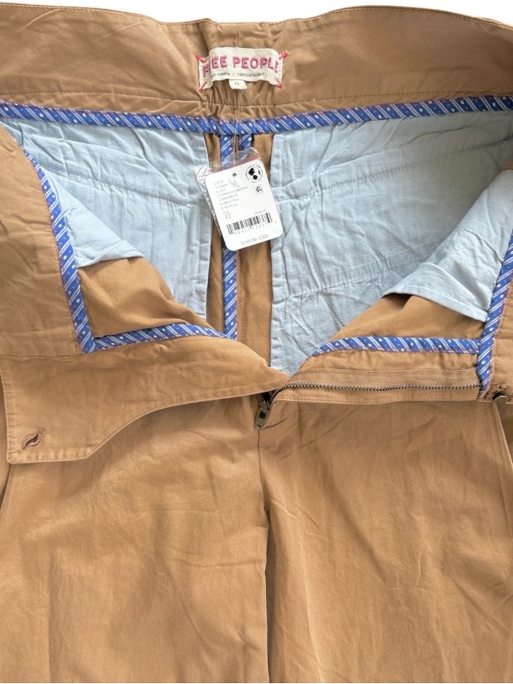 NWT Free People Wide Leg Buckle Back Pants Tobacco Brown Size 12 Retail $148.00 - Picture 12 of 15